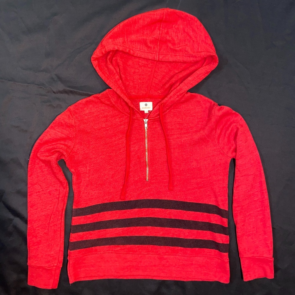Red Sundry Striped Zipper Pullover Hoodie Sz 1 EUC